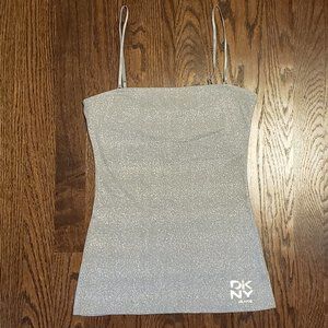DKNY Jeans silver sparkly bandeau tank with removable straps Size XS.
